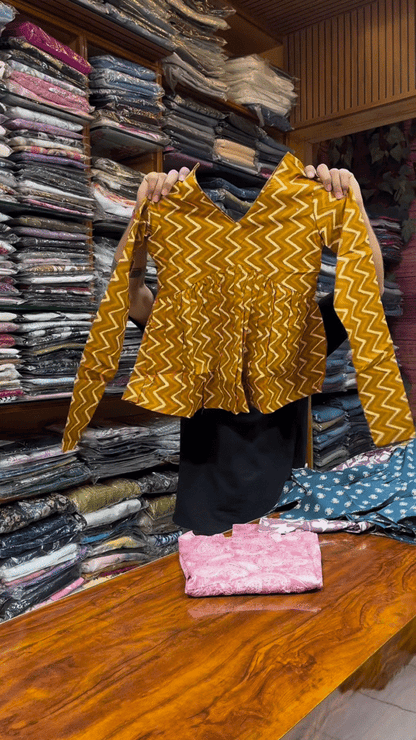 Pink Paisley Printed V-Neck Peplum Top with Long Sleeves for Women