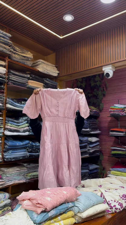 Black Floral Printed Button-Front Dress with Long Sleeves for Women