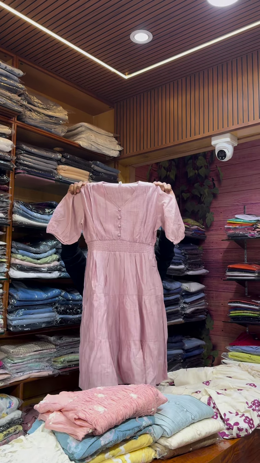 Black Floral Printed Button-Front Dress with Long Sleeves for Women