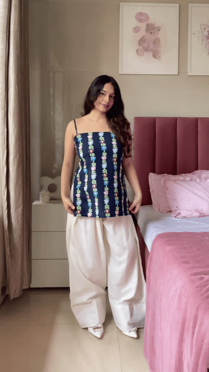 Pink Floral Printed Top with Light Blue Jeans – Casual Ethnic Fusion Wear for Women
