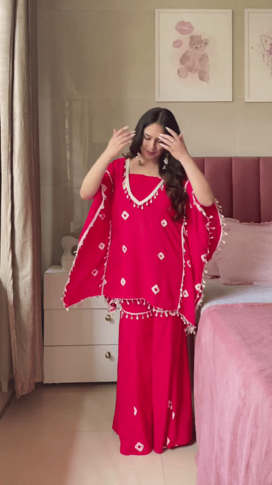 Blue Floral Kurta Set with Pom-Pom Dupatta – Ethnic Casualwear for Women