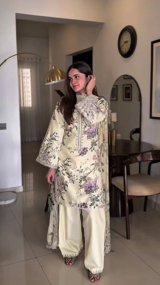 Lavender Garden on Cream: Effortless Floral Print Ensemble