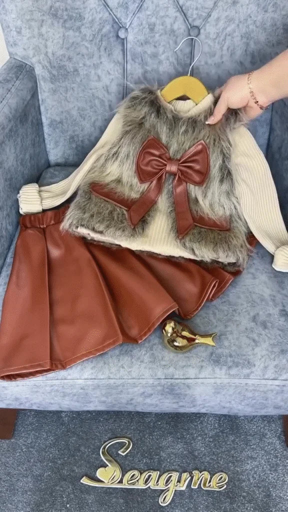 Kids’ Three-Piece Fall Fashion Set (Vest, Top, and Skirt)