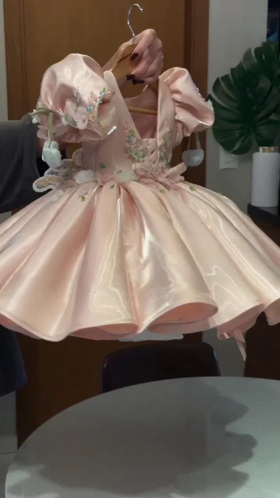 Blush Pink Ballerina: High-Shine Satin Party Dress