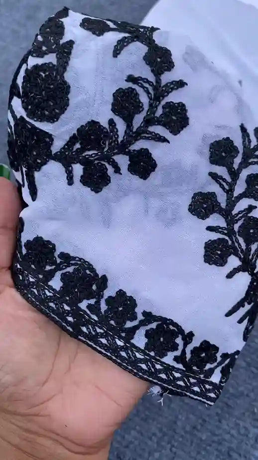 Elegant White Embroidered Chikankari Kurta Set with Dupatta and Pants