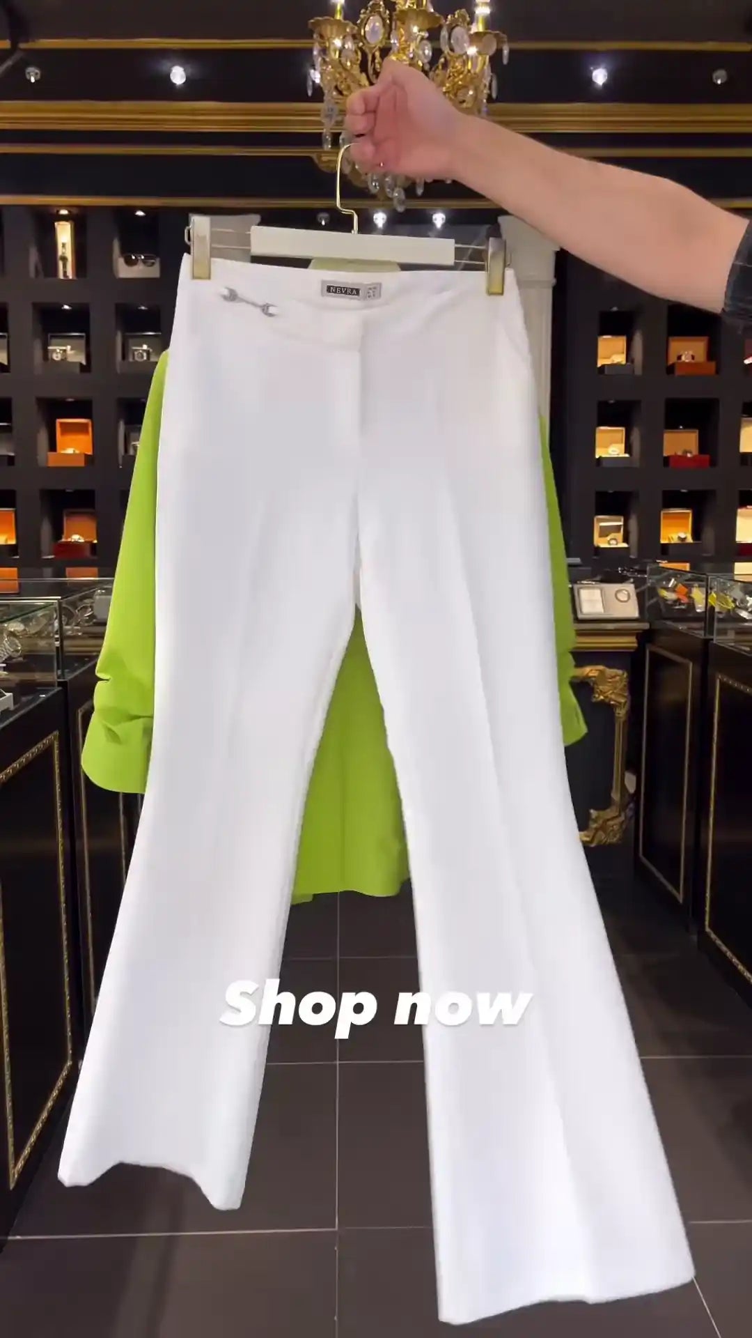 Vibrant Lime Green Blazer with Ruched Sleeves and Pearl Detail