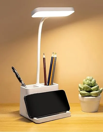 Rechargeable Stable Desk Lamp with USB Type C Cable | 3 Color Modes | 6 Month Warranty | Mobile Holder | Eye Protection | Touch Control | Non-Flickering-LED,Plastic