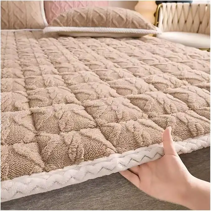 Twin Milk Velvet Jacquard Mattress Topper Soft Quilted