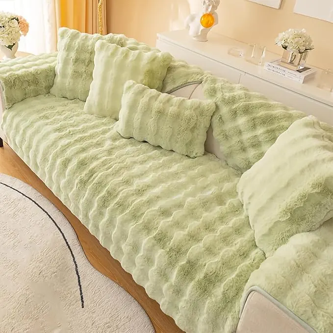 Plush Couch Cover, Sectional Sofa Cushion Covers with Non-Slip Bottom
