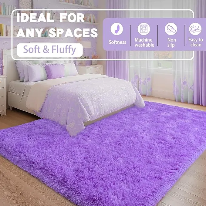 Fluffy Shag Rug, 5x7 Purple Indoor Modern Shaggy Area Rug